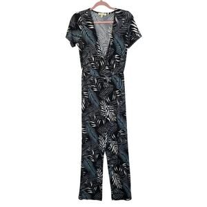 Sandiva Tropical Palm Stretchy Short Sleeve V-neck Casual Jump Suit Size S